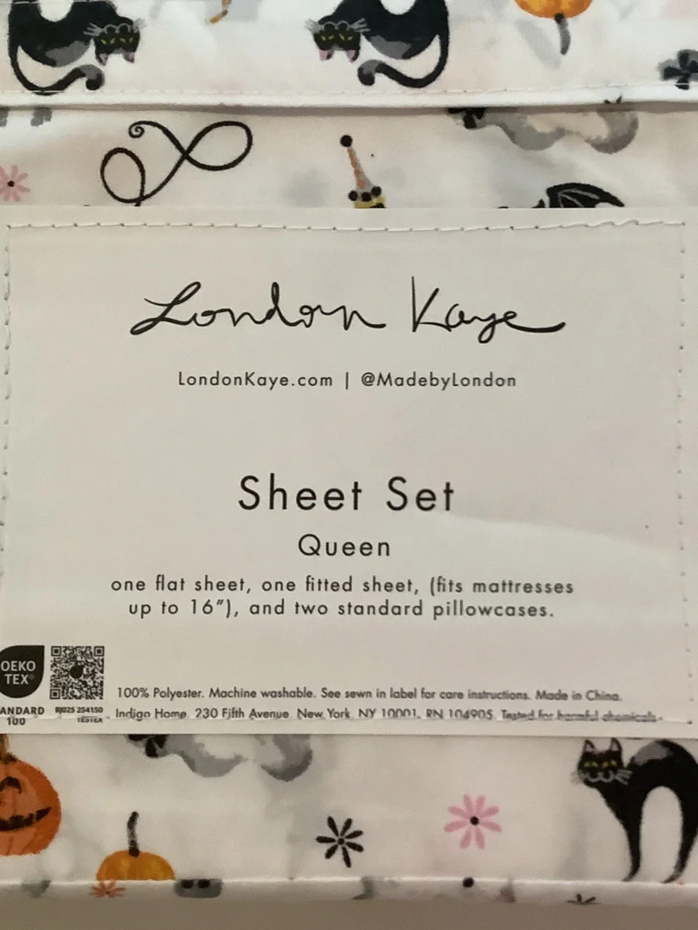 London Kaye Halloween 4 Piece Queen Sheet Set New